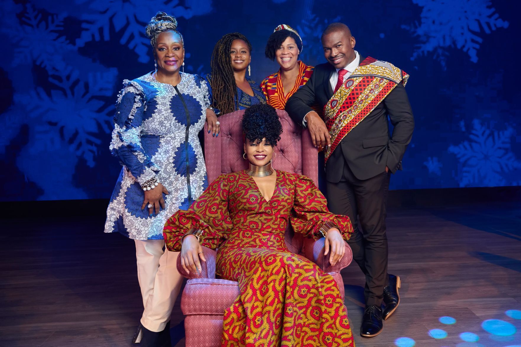 Regina Belle (left), Erica Sutherlin, Tracy "Twinkie" Byrd, Chaz Lamar Shepherd, Demetria McKinney of "Kirk Franklin's A Gospel Christmas"